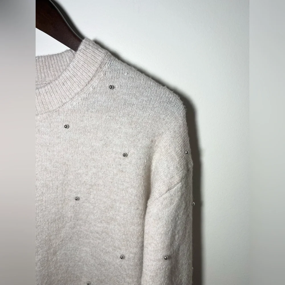 H&M‎ Neutral Knitted Crewneck Sweater Beaded Embellishments | Small